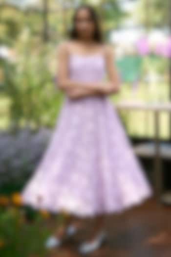Lavender Organic Viscose Floral Corded Lace A-line Midi Vacation Dress by Dash and Dot at Pernia's Pop Up Shop