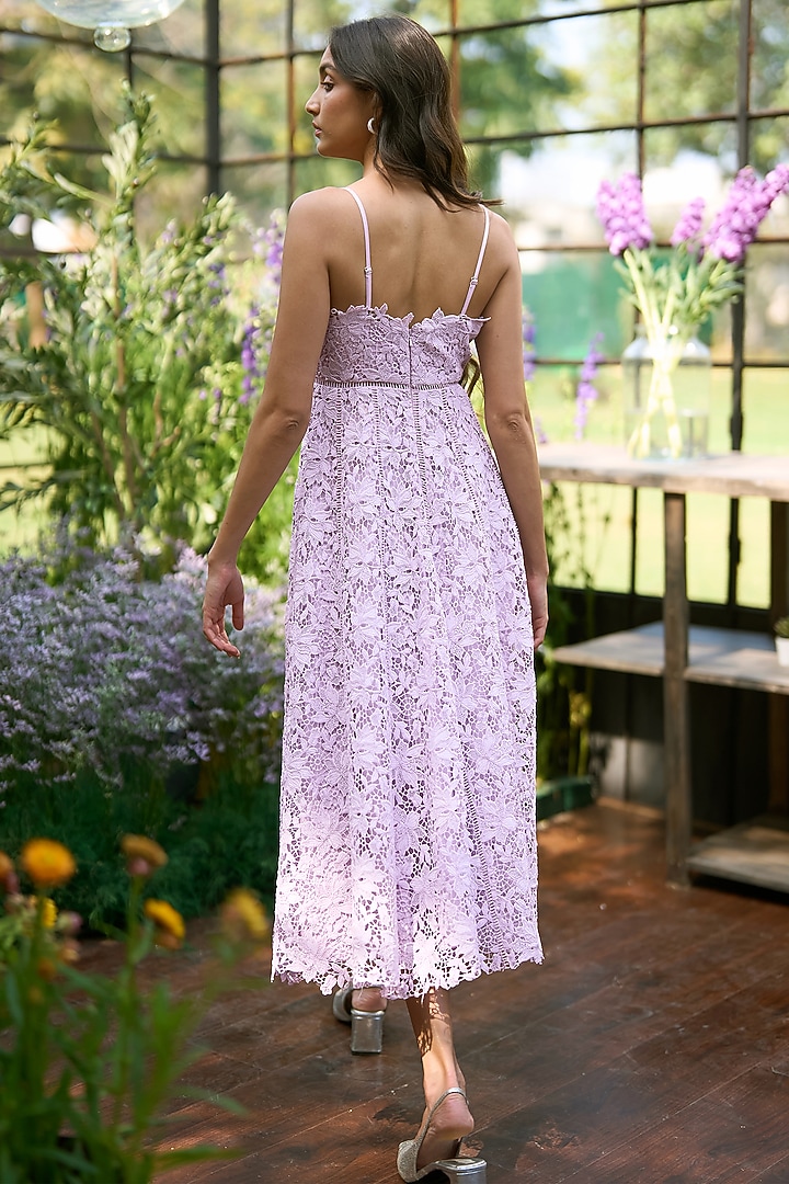 Lavender Organic Viscose Floral Corded Lace A-line Midi Vacation Dress by Dash and Dot at Pernia's Pop Up Shop
