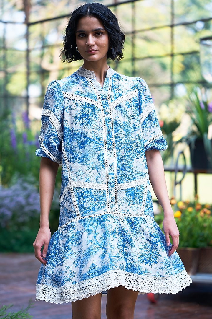 ice blue summer dress & White Organic Viscose & Linen Tiered Mini by Dash and Dot at Pernia's Pop Up Shop 2026 y lace embellishments