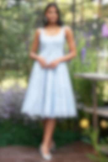 Ice Blue Recycled Polyester & Viscose Floral Cutwork Midi Vacation Dress by Dash and Dot at Pernia's Pop Up Shop