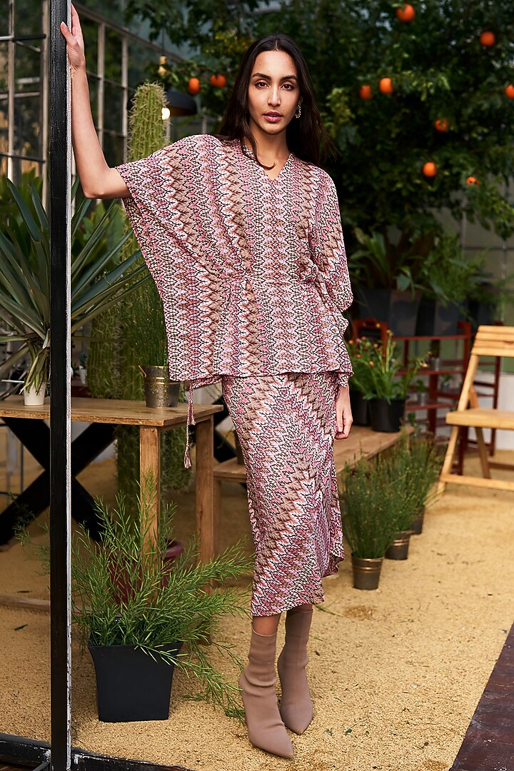 Multi-Colored Recycled Polyester Chevron Knit Midi Skirt by Dash and Dot at Pernia's Pop Up Shop