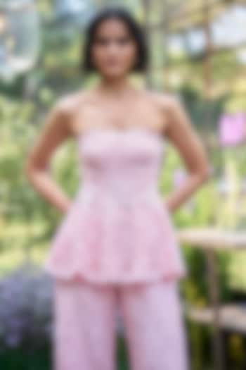 Pastel Pink Organic Viscose Floral Off-Shoulder Peplum Top by Dash and Dot at Pernia's Pop Up Shop
