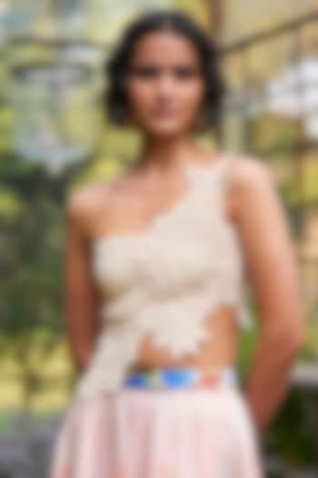 Beige Recycled Polyester Crochet Lace Bandeau Top by Dash and Dot at Pernia's Pop Up Shop