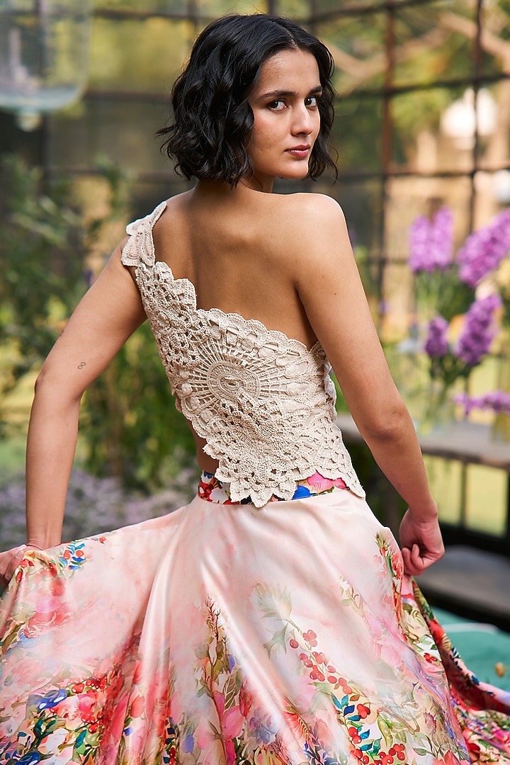 Beige Recycled Polyester Crochet Lace Bandeau Top by Dash and Dot at Pernia's Pop Up Shop
