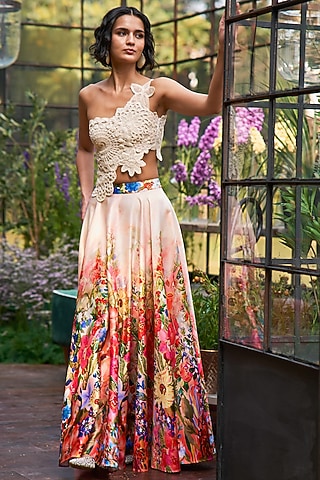 Multi-Colored Ombre Recycled Polyester Printed Maxi Skirt by Dash and Dot