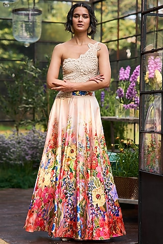 Multi-Colored Ombre Recycled Polyester Printed Maxi Skirt Set by Dash and Dot