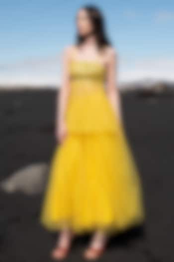 Yellow Tulle Flared Skirt by SEEMA GUJRAL X DASH AND DOT