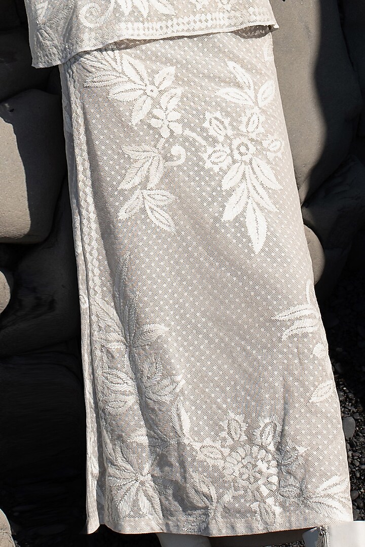 White Dotted Cotton Mesh Embroidered Skirt by SEEMA GUJRAL X DASH AND DOT at Pernia's Pop Up Shop