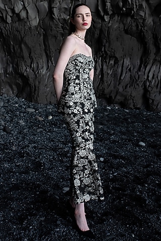 Black Polyester & Viscose Embroidered Pants by SEEMA GUJRAL X DASH AND DOT