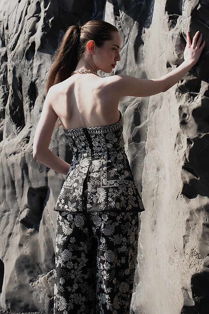 Black Polyester & Viscose Embroidered Pants by SEEMA GUJRAL X DASH AND DOT at Pernia's Pop Up Shop