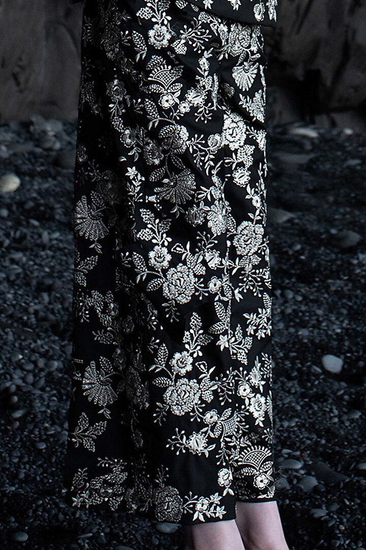 Black Polyester & Viscose Embroidered Pants by SEEMA GUJRAL X DASH AND DOT at Pernia's Pop Up Shop