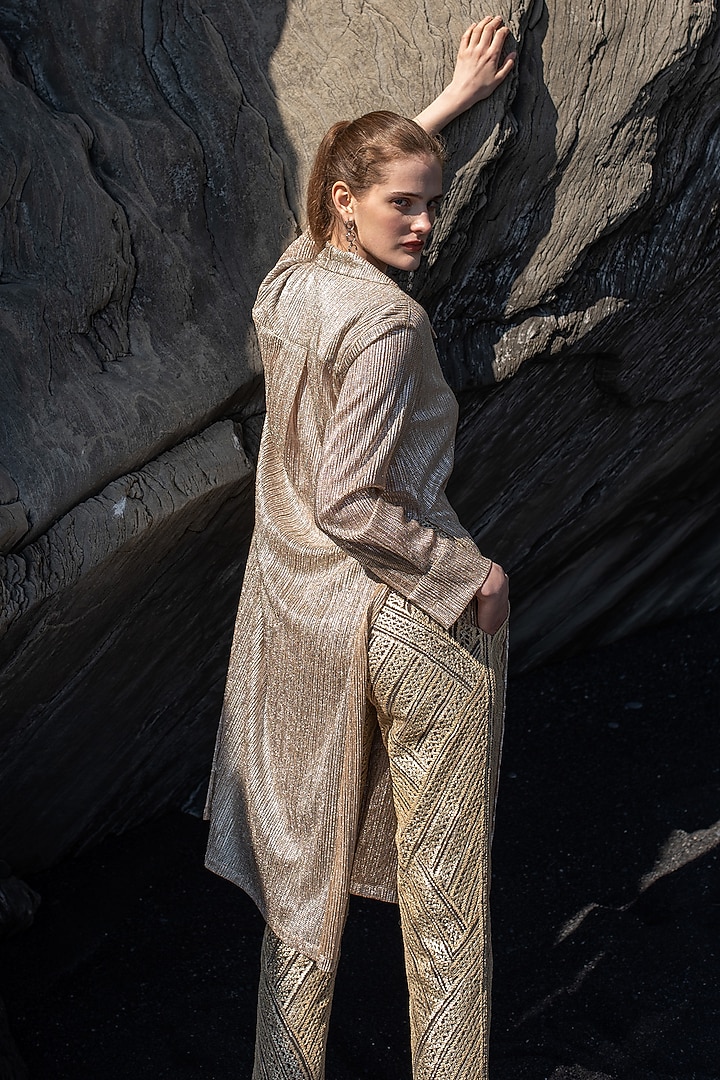 Champagne Recycled Tulle Embroidered Co-Ord Set by SEEMA GUJRAL X DASH AND DOT at Pernia's Pop Up Shop