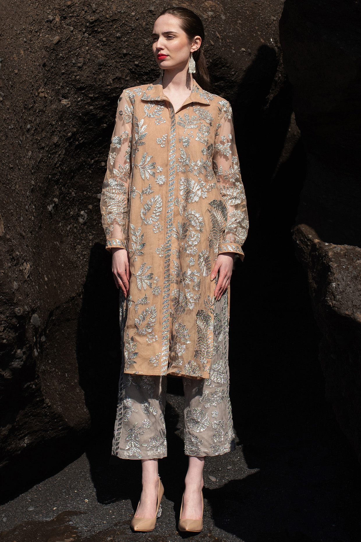 Grey Tulle Embroidered Co-Ord Set by SEEMA GUJRAL X DASH AND DOT at Pernia's Pop Up Shop