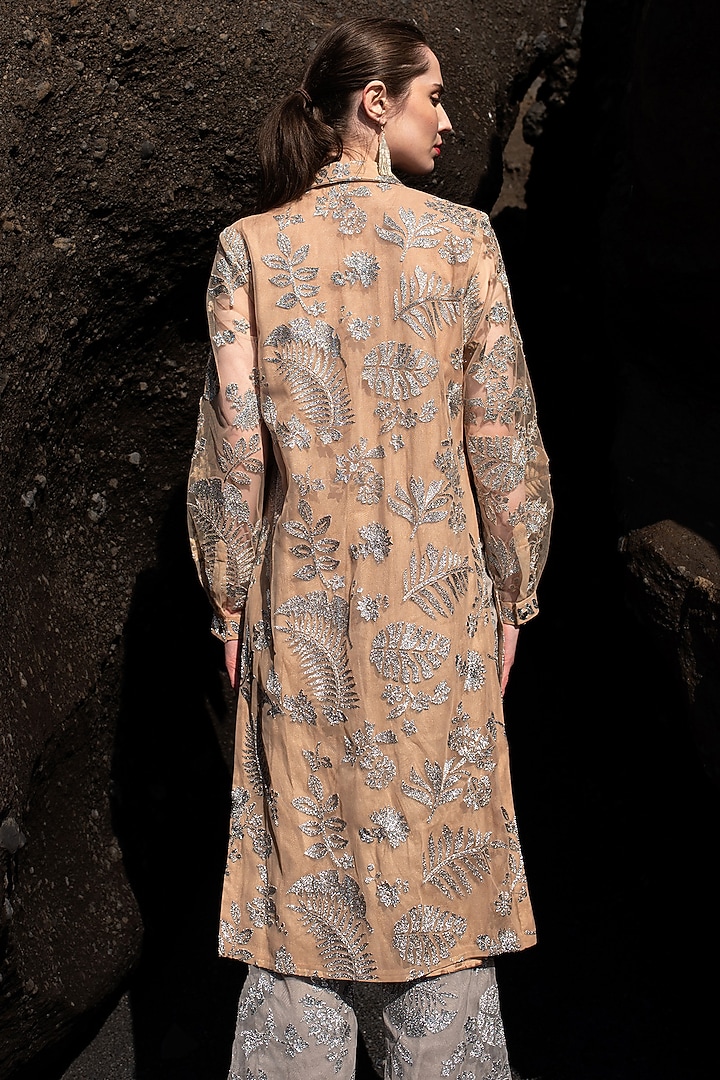 Grey Tulle Embroidered Co-Ord Set by SEEMA GUJRAL X DASH AND DOT at Pernia's Pop Up Shop
