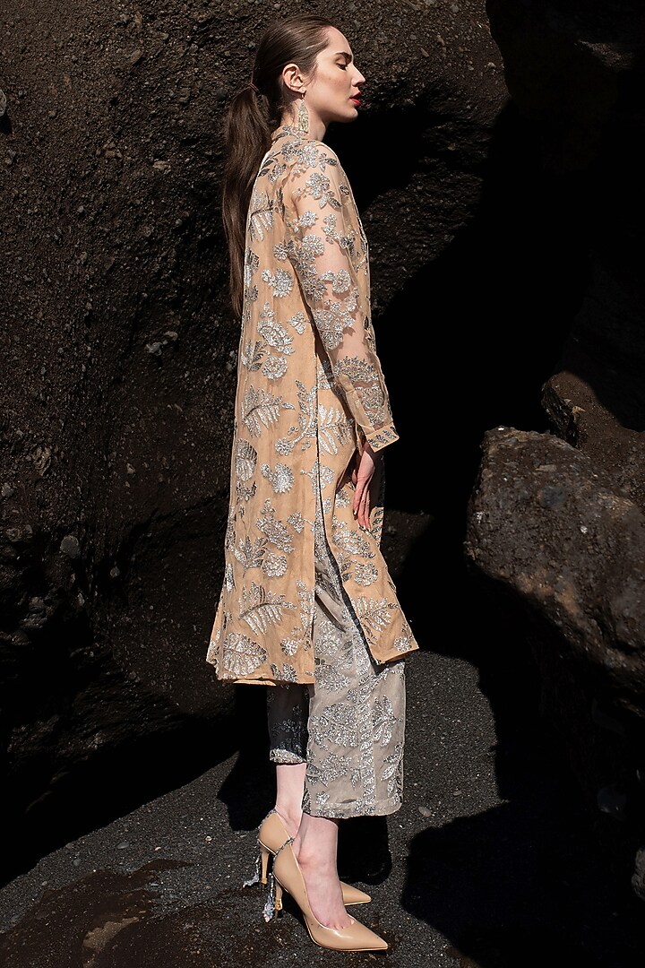 Grey Tulle Embroidered Pants by SEEMA GUJRAL X DASH AND DOT at Pernia's Pop Up Shop