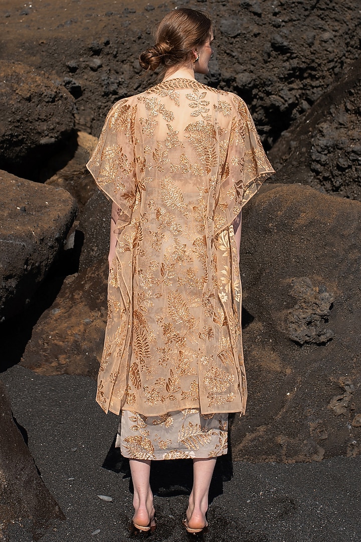 Copper Sheer Embroidered Cape by SEEMA GUJRAL X DASH AND DOT at Pernia's Pop Up Shop
