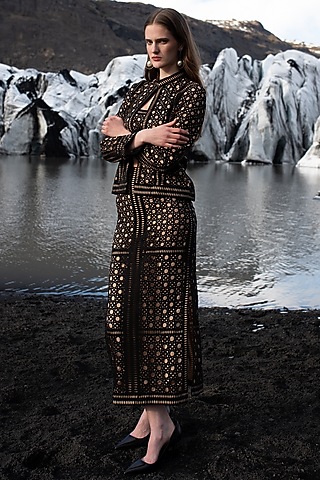 Black Polyester Skirt Set by SEEMA GUJRAL X DASH AND DOT