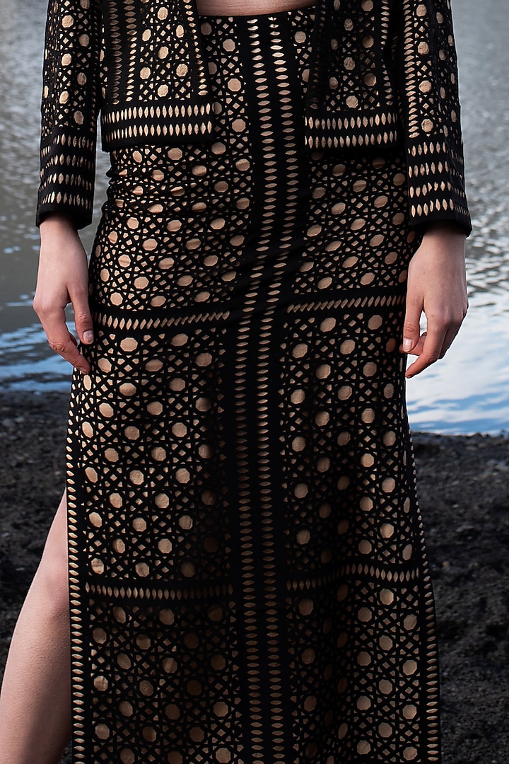 Black Polyester Jacket Set by SEEMA GUJRAL X DASH AND DOT at Pernia's Pop Up Shop