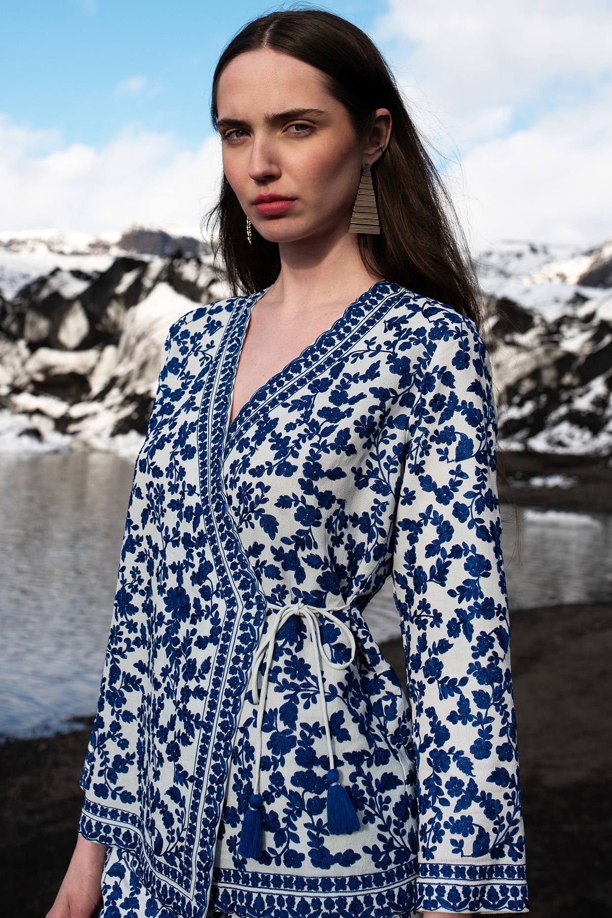 Royal Blue Viscose Embroidered Overlap Top by SEEMA GUJRAL X DASH AND DOT at Pernia's Pop Up Shop