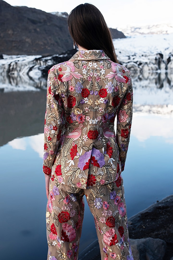 Multi-Colored Nylon Embroidered Blazer Set by SEEMA GUJRAL X DASH AND DOT at Pernia's Pop Up Shop