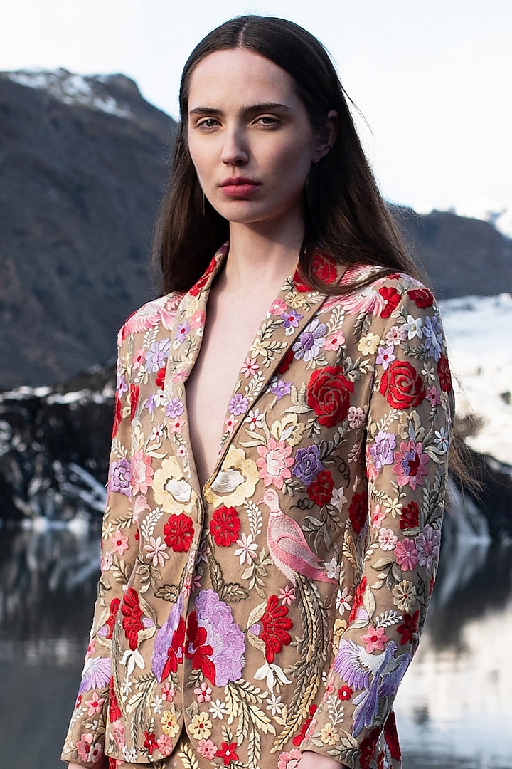 Multi-Colored Nylon Embroidered Blazer Set by SEEMA GUJRAL X DASH AND DOT at Pernia's Pop Up Shop