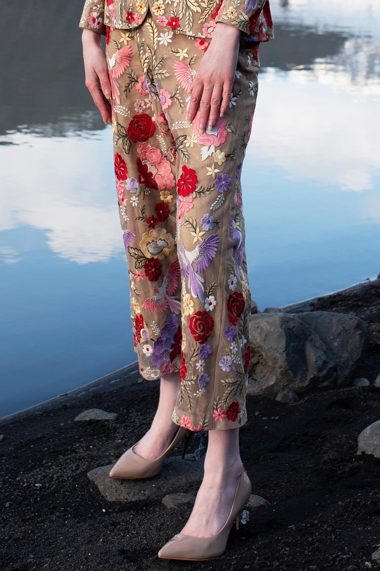Multi-Colored Nylon Embroidered Pants by SEEMA GUJRAL X DASH AND DOT at Pernia's Pop Up Shop