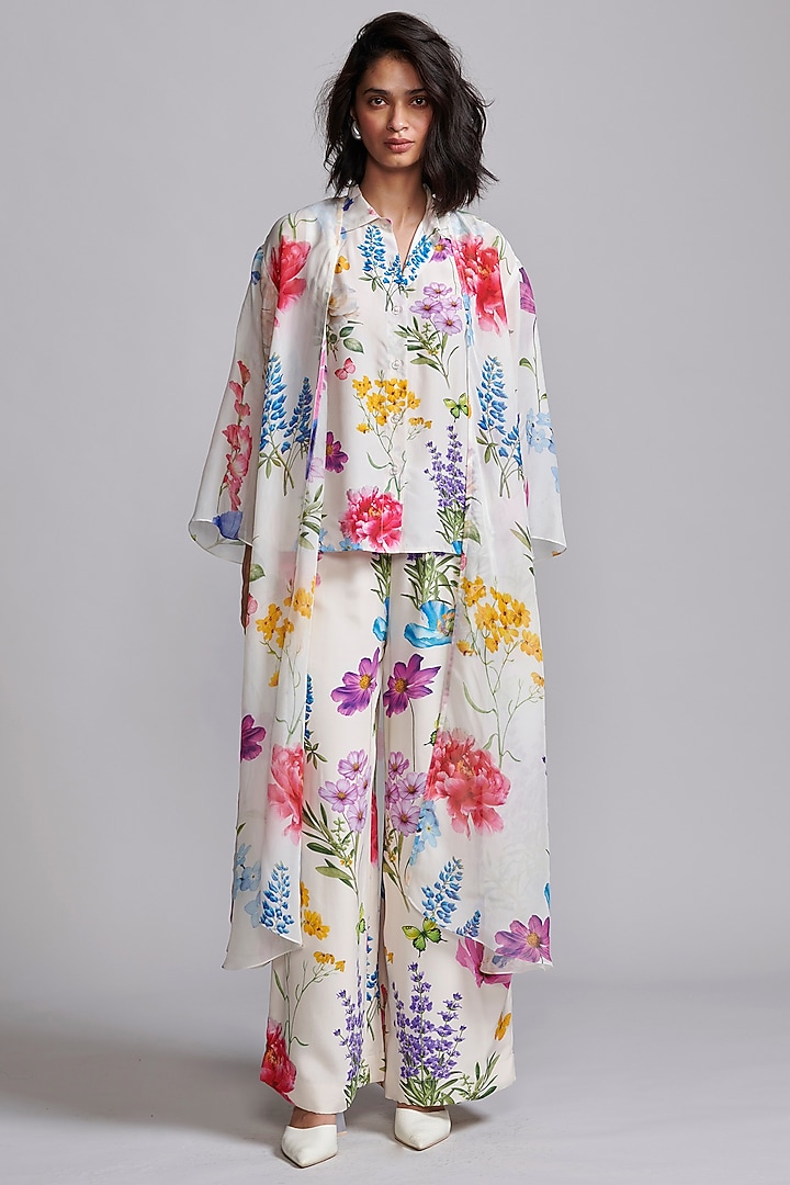 Ivory Viscose Floral Printed Co-Ord Set by Dash and Dot at Pernia's Pop Up Shop