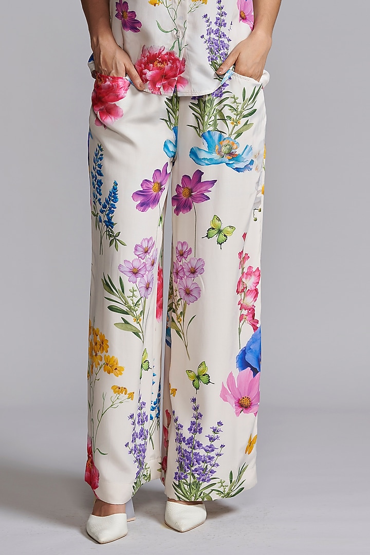 Ivory Viscose Floral Printed Co-Ord Set by Dash and Dot at Pernia's Pop Up Shop