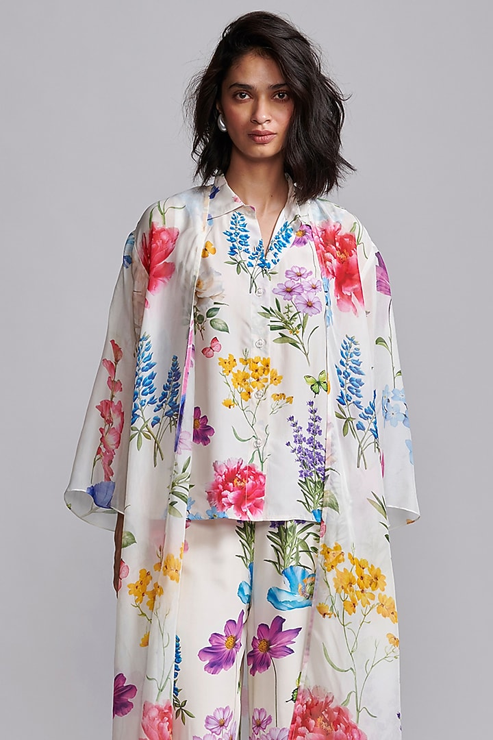 Ivory Viscose Floral Printed Co-Ord Set by Dash and Dot at Pernia's Pop Up Shop
