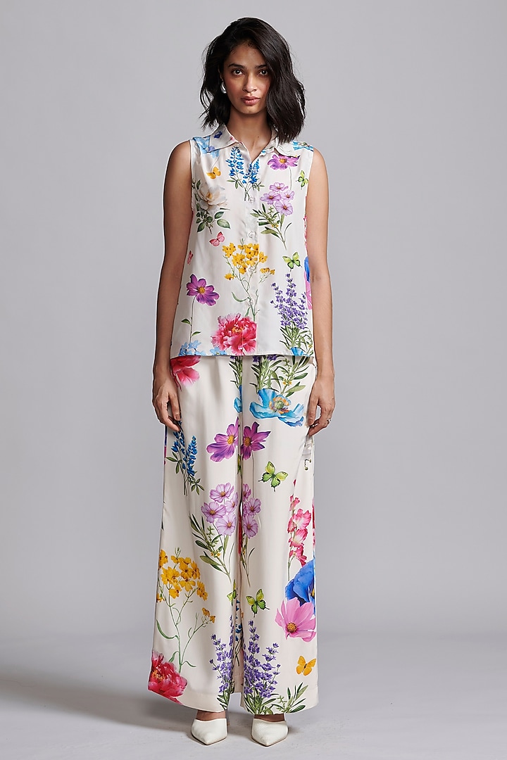 Ivory Viscose Floral Printed Co-Ord Set by Dash and Dot at Pernia's Pop Up Shop
