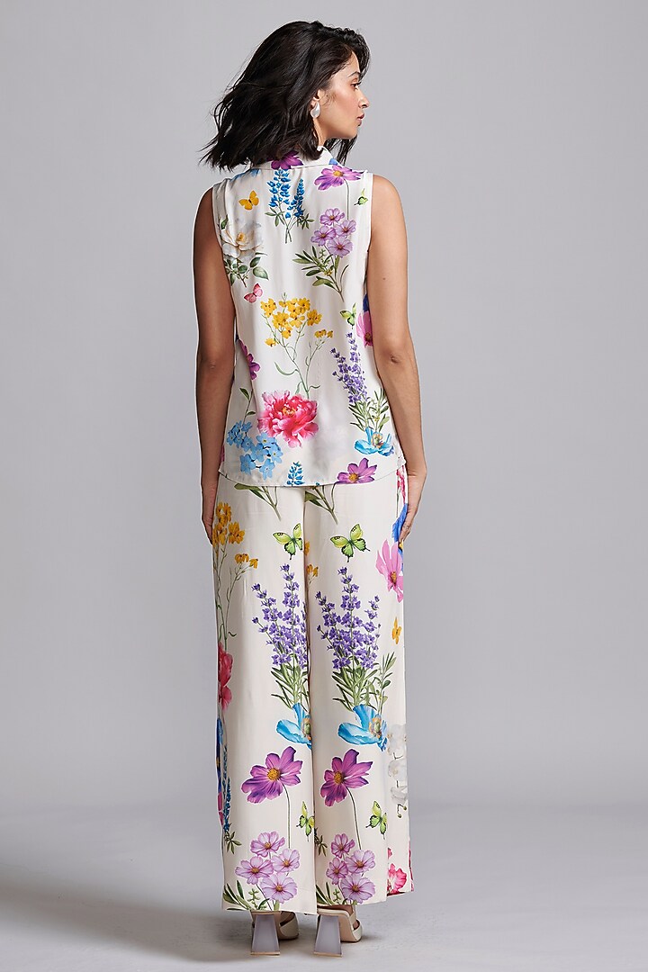 Ivory Viscose Floral Printed Co-Ord Set by Dash and Dot at Pernia's Pop Up Shop