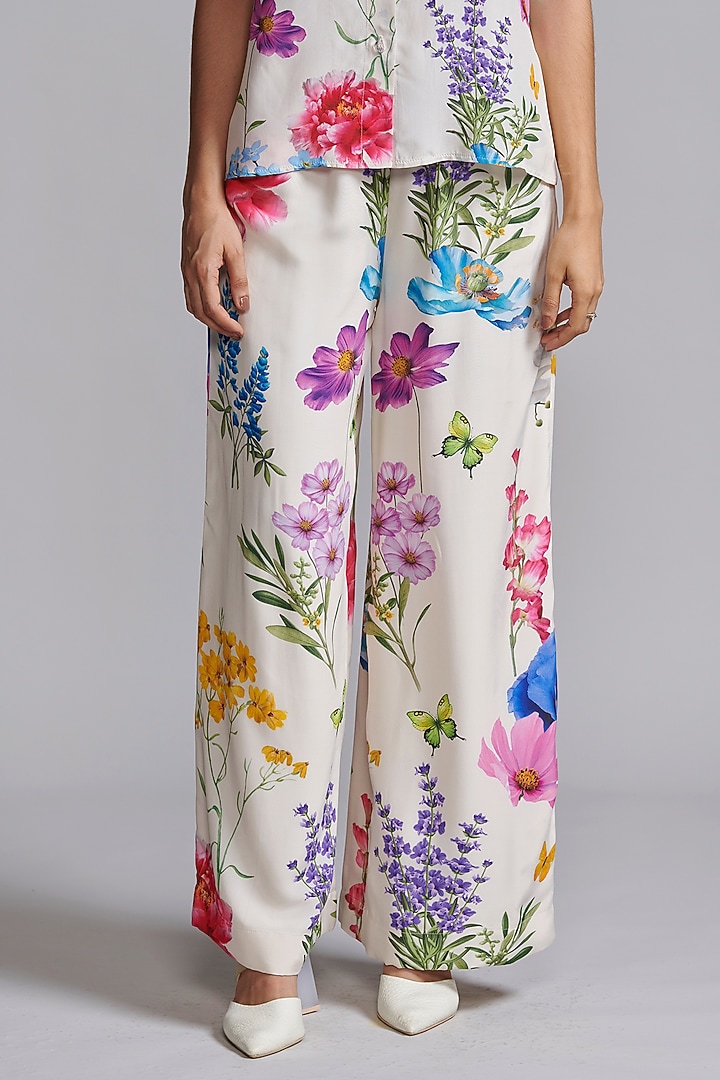 Ivory Viscose Floral Printed Co-Ord Set by Dash and Dot at Pernia's Pop Up Shop