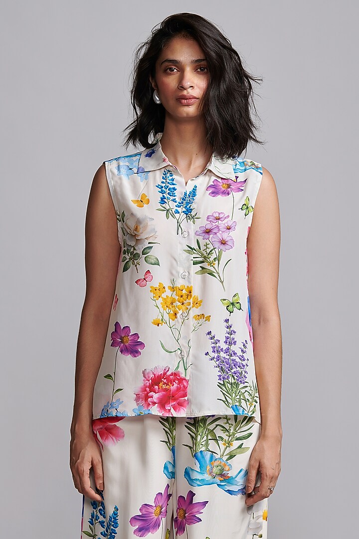 Ivory Viscose Floral Printed Co-Ord Set by Dash and Dot at Pernia's Pop Up Shop