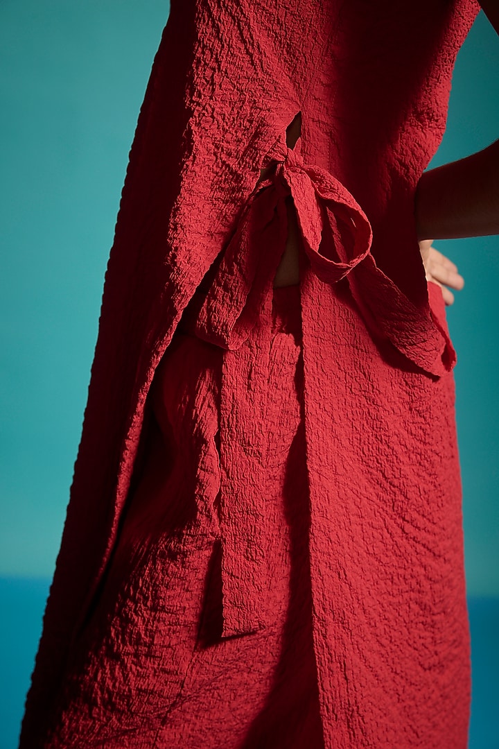 Red Recycled Polyester Crushed Co-Ord Set by Dash and Dot at Pernia's Pop Up Shop