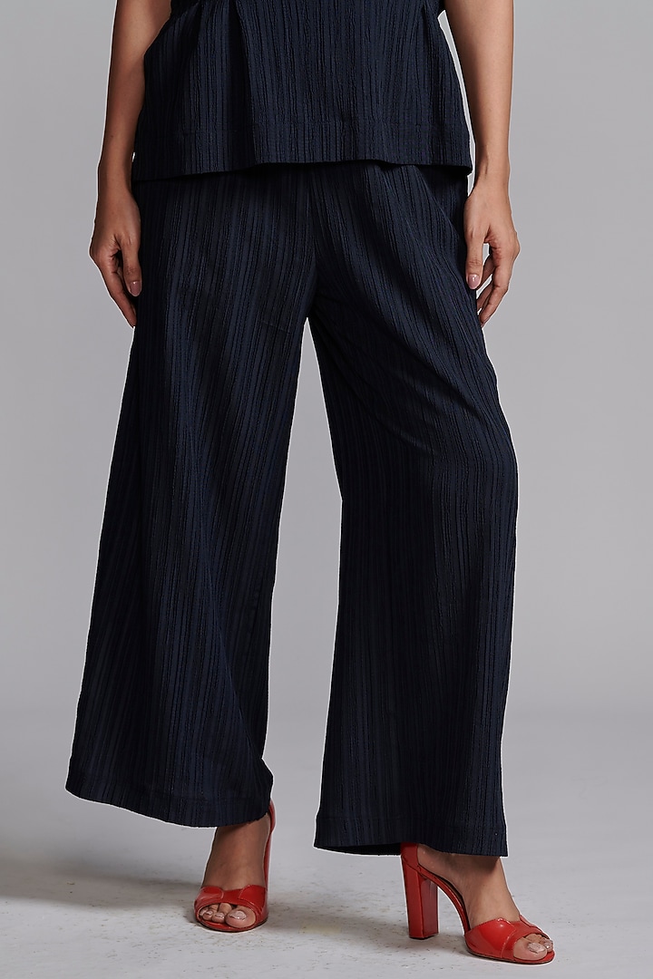 Navy Blue Recycled Polyester Self-Textured Co-Ord Set by Dash and Dot at Pernia's Pop Up Shop