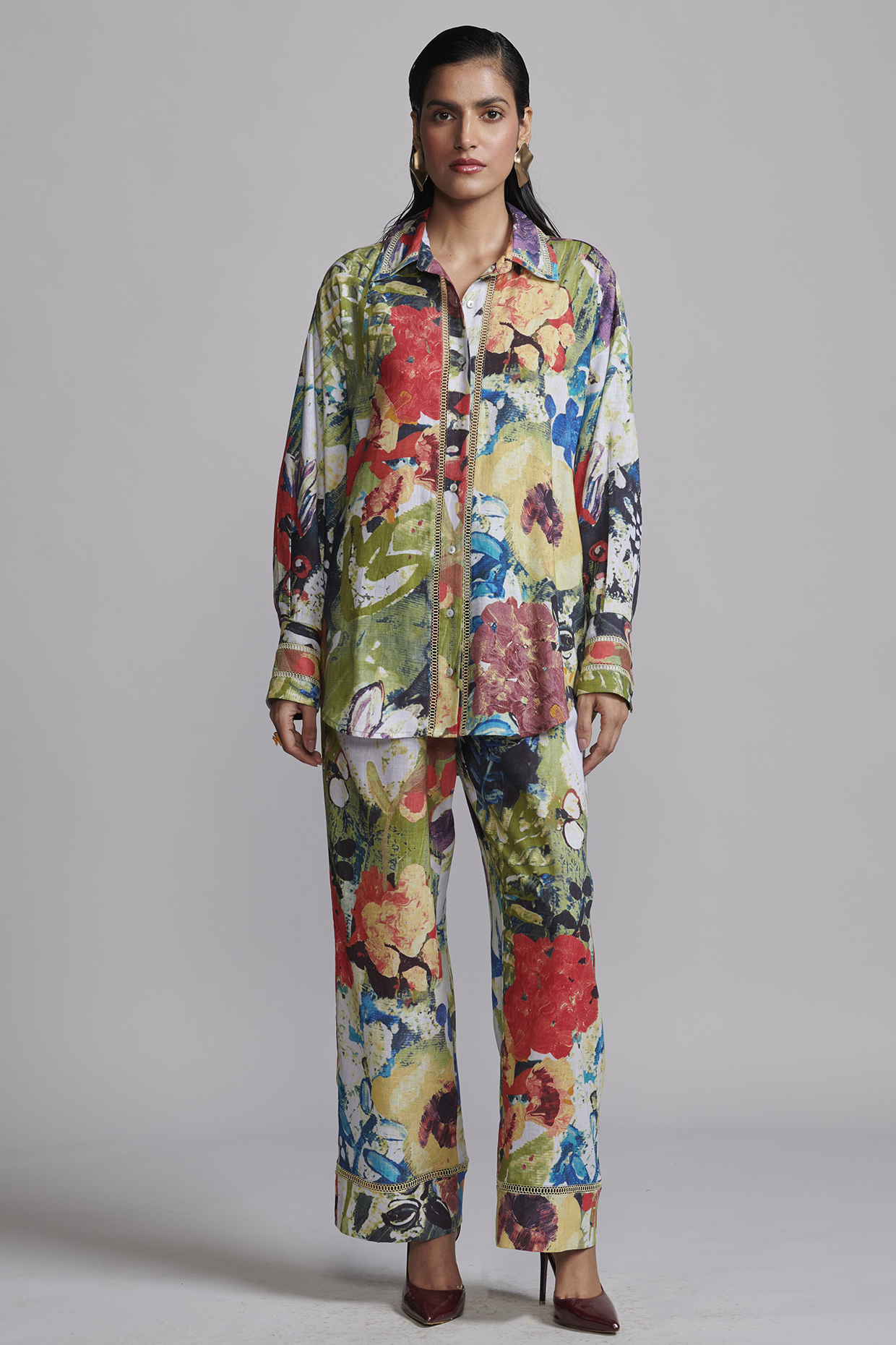 Multi-Colored Viscose & Linen Floral Printed Co-Ord Set by Dash and Dot at Pernia's Pop Up Shop