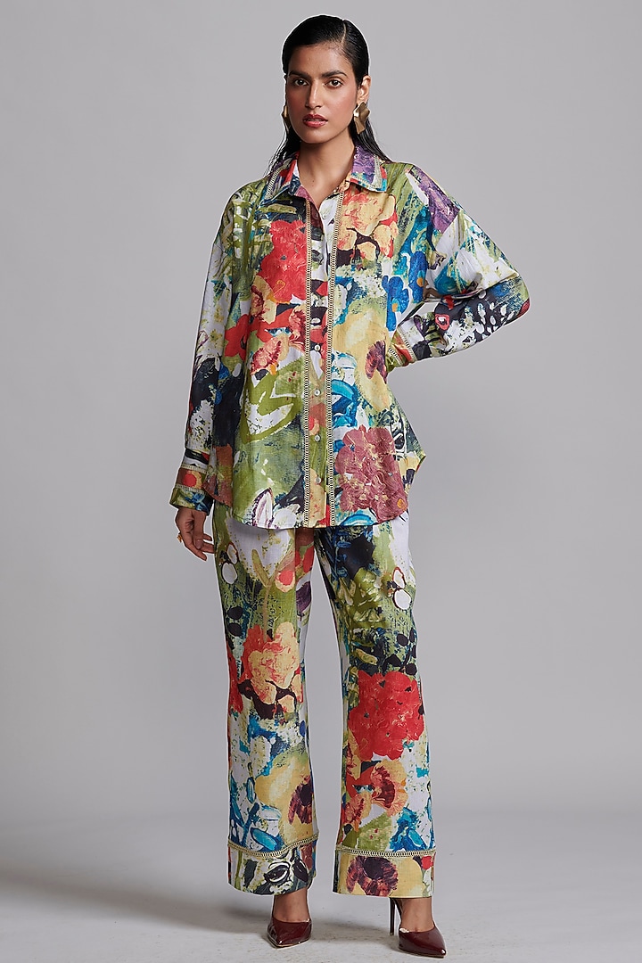 Multi-Colored Viscose & Linen Floral Printed Co-Ord Set by Dash and Dot at Pernia's Pop Up Shop