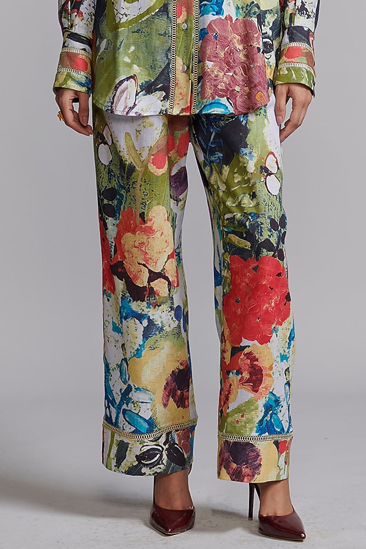 Multi-Colored Viscose & Linen Floral Printed Co-Ord Set by Dash and Dot at Pernia's Pop Up Shop