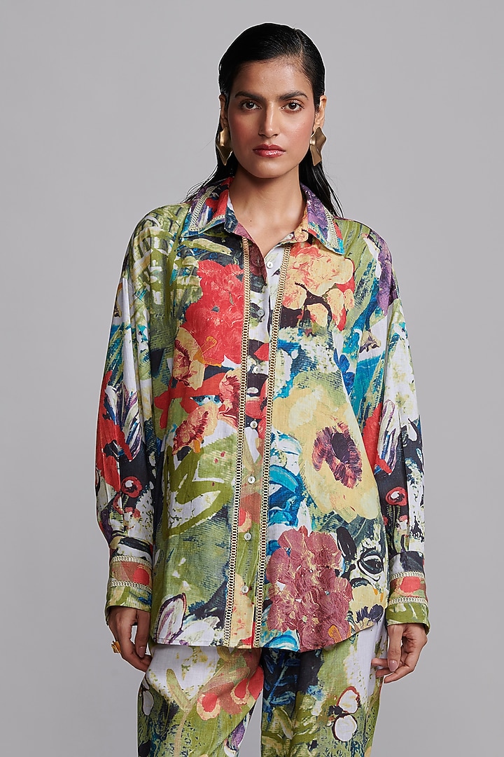 Multi-Colored Viscose & Linen Floral Printed Co-Ord Set by Dash and Dot at Pernia's Pop Up Shop