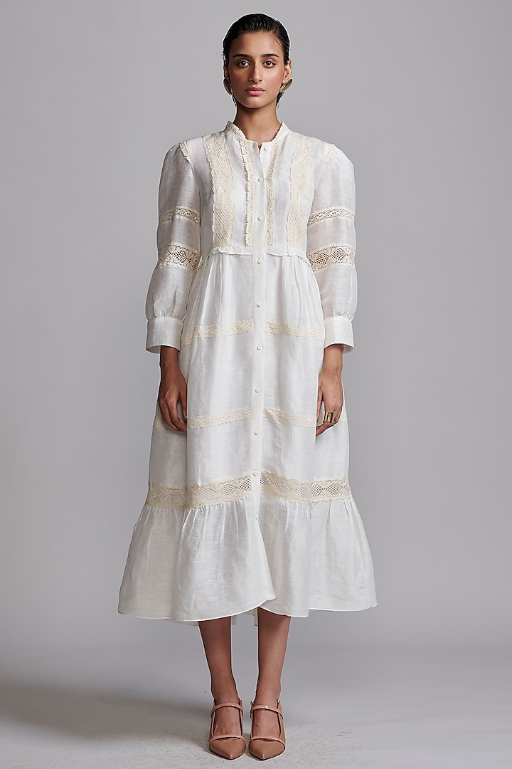 White Linen & Silk Midi Dress by Dash and Dot at Pernia's Pop Up Shop