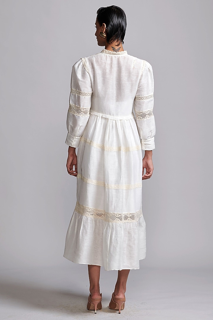 White Linen & Silk Midi Summer Dress by Dash and Dot at Pernia's Pop Up Shop