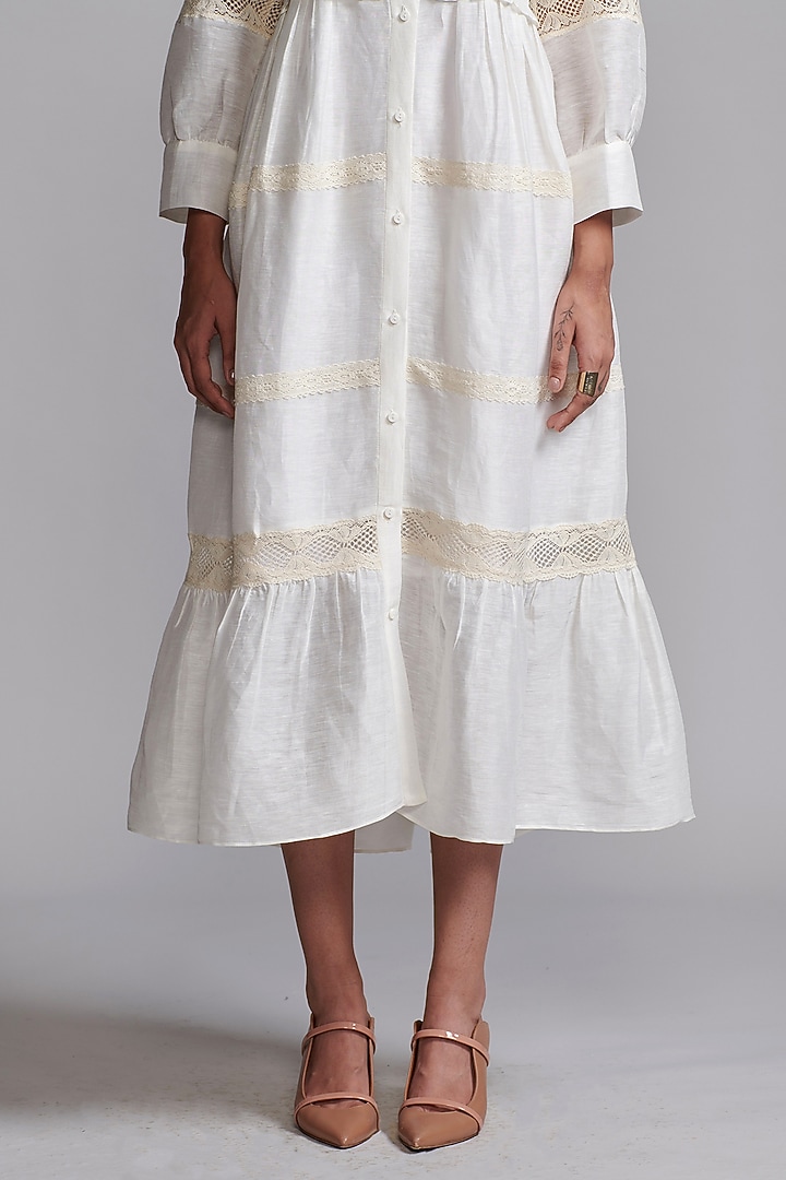 White Linen & Silk Midi Summer Dress by Dash and Dot at Pernia's Pop Up Shop