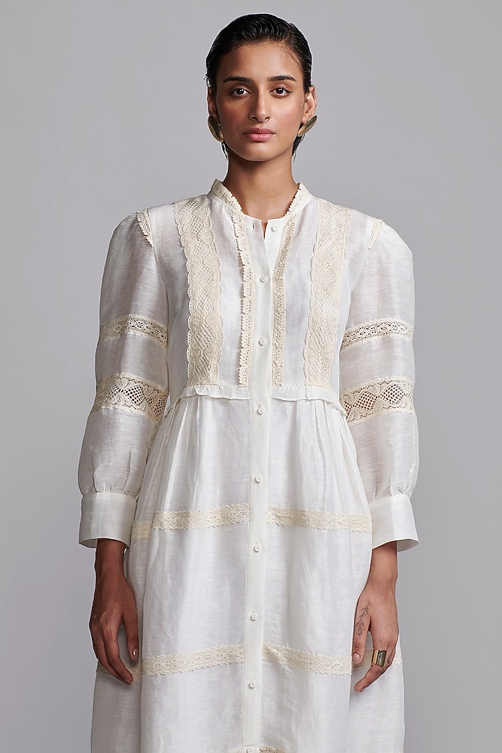 White Linen & Silk Midi Summer Dress by Dash and Dot at Pernia's Pop Up Shop