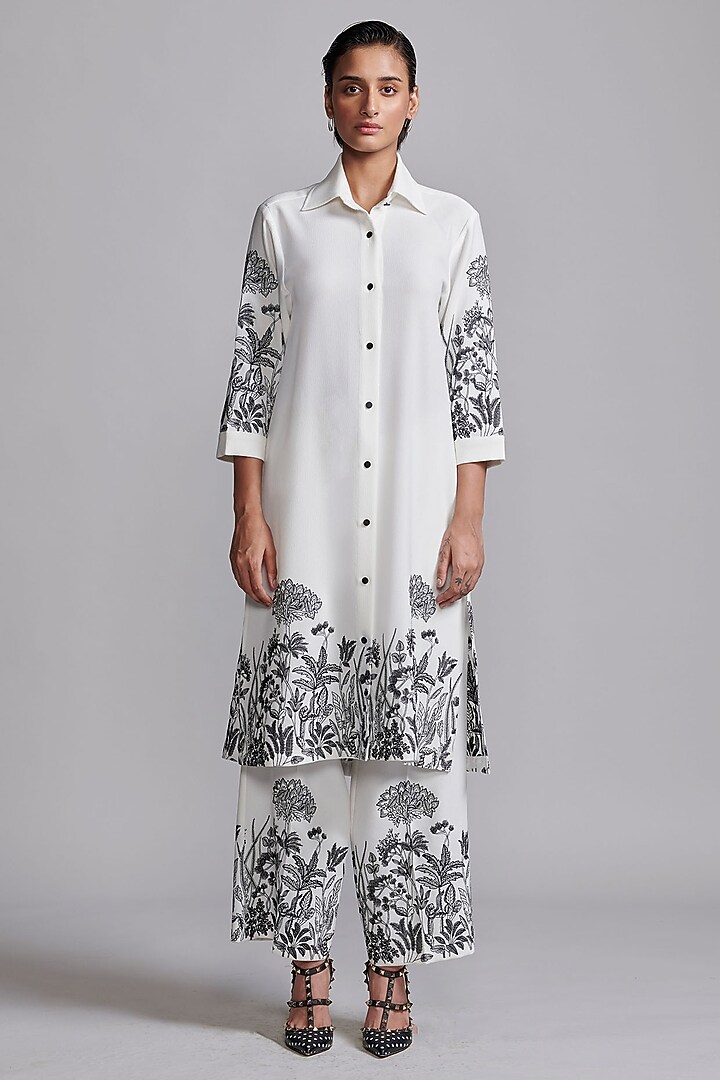 Ivory Organic Viscose Floral Embroidered Co-Ord Set by Dash and Dot at Pernia's Pop Up Shop