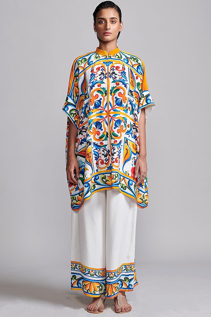 White Viscose Printed Wide-Legged Pant Set by Dash and Dot at Pernia's Pop Up Shop