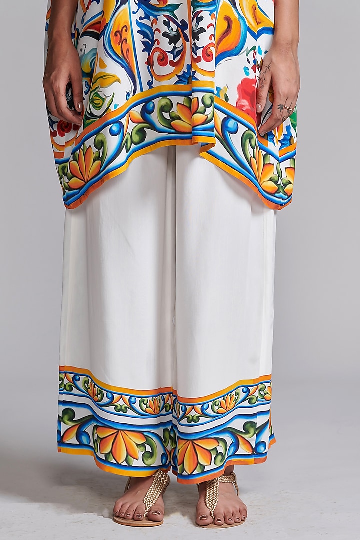 White Viscose Printed Wide-Legged Pant Set by Dash and Dot at Pernia's Pop Up Shop