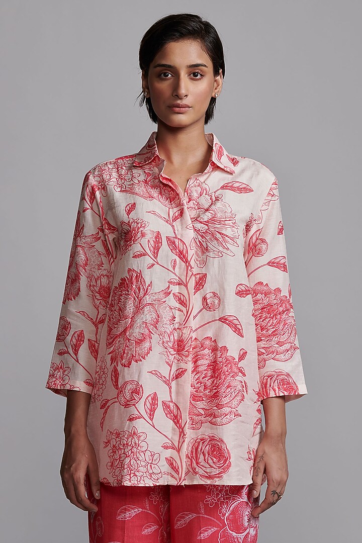 Coral Viscose Printed Pant Set by Dash and Dot at Pernia's Pop Up Shop