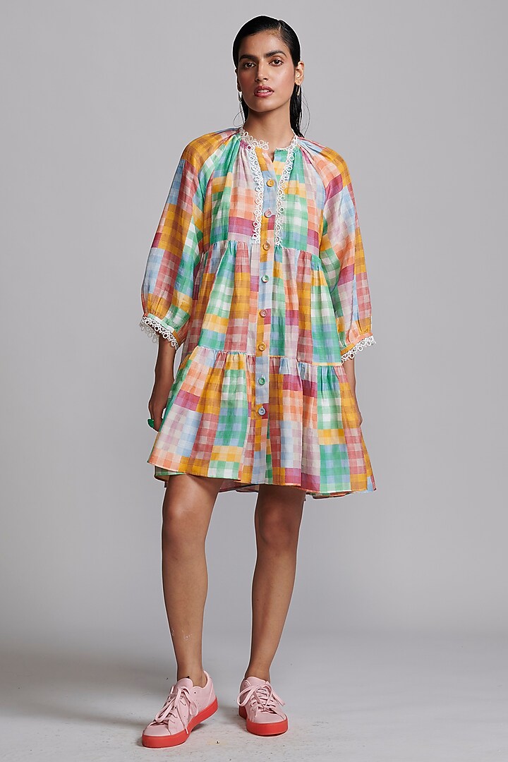 Multi-Colored Viscose & Linen Printed Midi Summer Dress by Dash and Dot at Pernia's Pop Up Shop