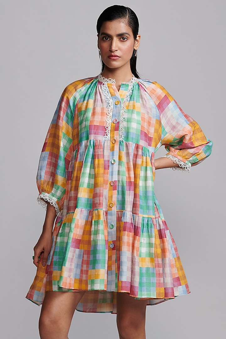 Multi-Colored Viscose & Linen Printed Midi Summer Dress by Dash and Dot at Pernia's Pop Up Shop
