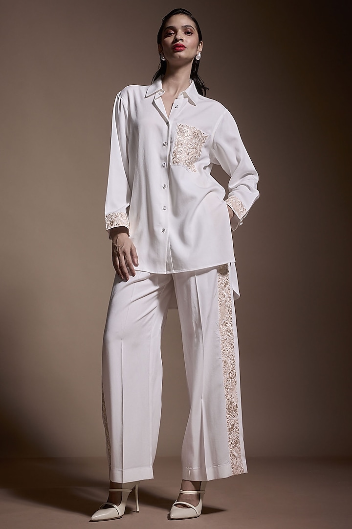 Ivory Tencel Embroidered Co-Ord Set by Dash and Dot at Pernia's Pop Up Shop